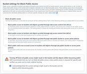 AWS settings panel for public access