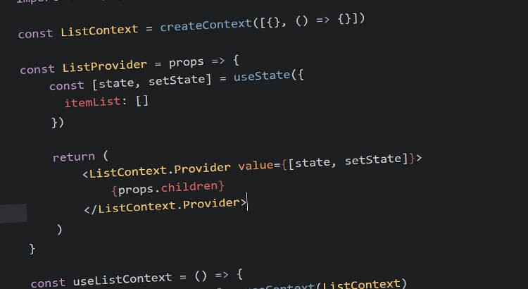 React Context screenshot from example code